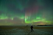 The aurora over a snow covered field tofield
